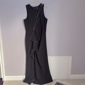 Parker Black Label Elegant Black Dress with Ruffle and Rhinestone Detail